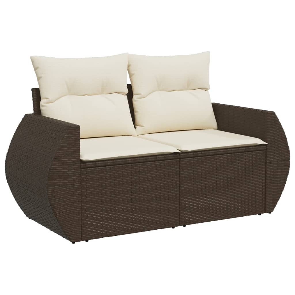 7 Pcs conjunto de sofás jardim c/ almofadões vime PE castanho