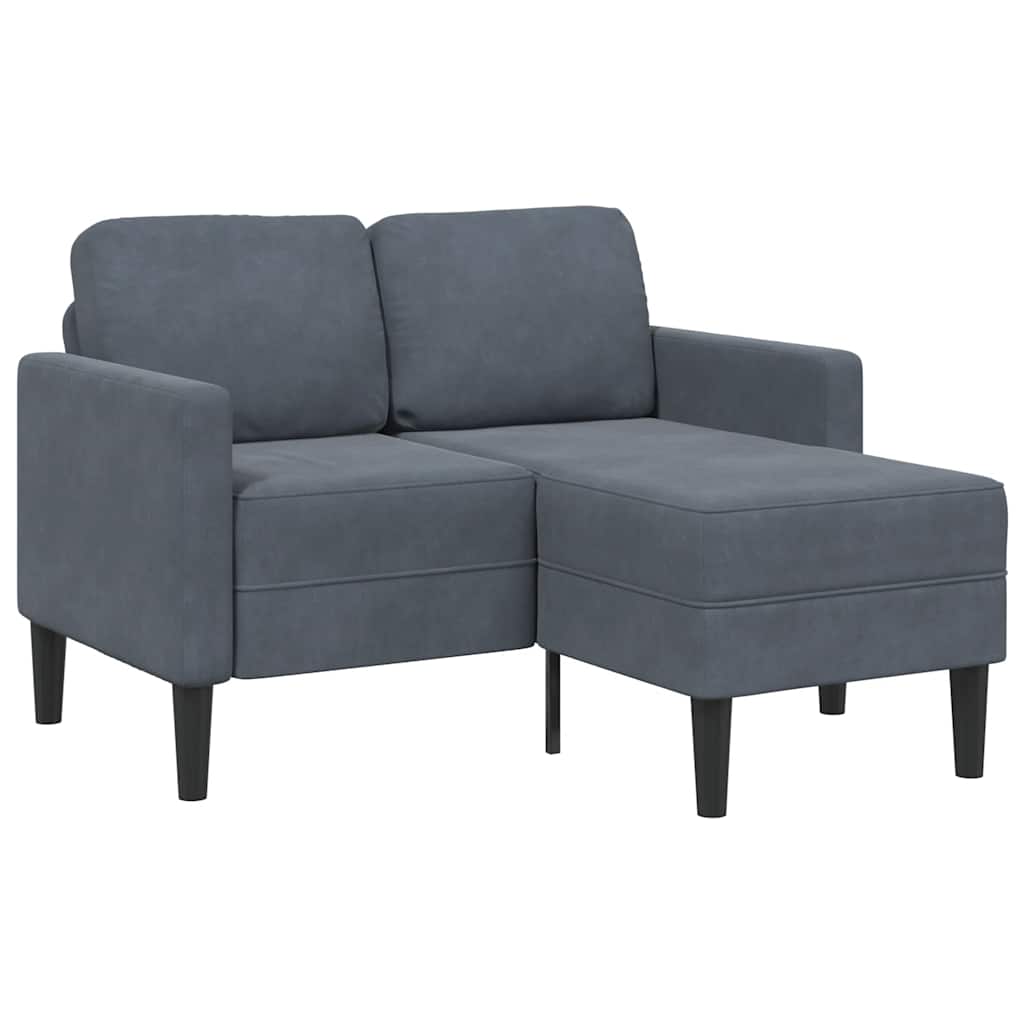 Sofá 2 lugares com chaise em l 125 cm veludo cinzento-escuro