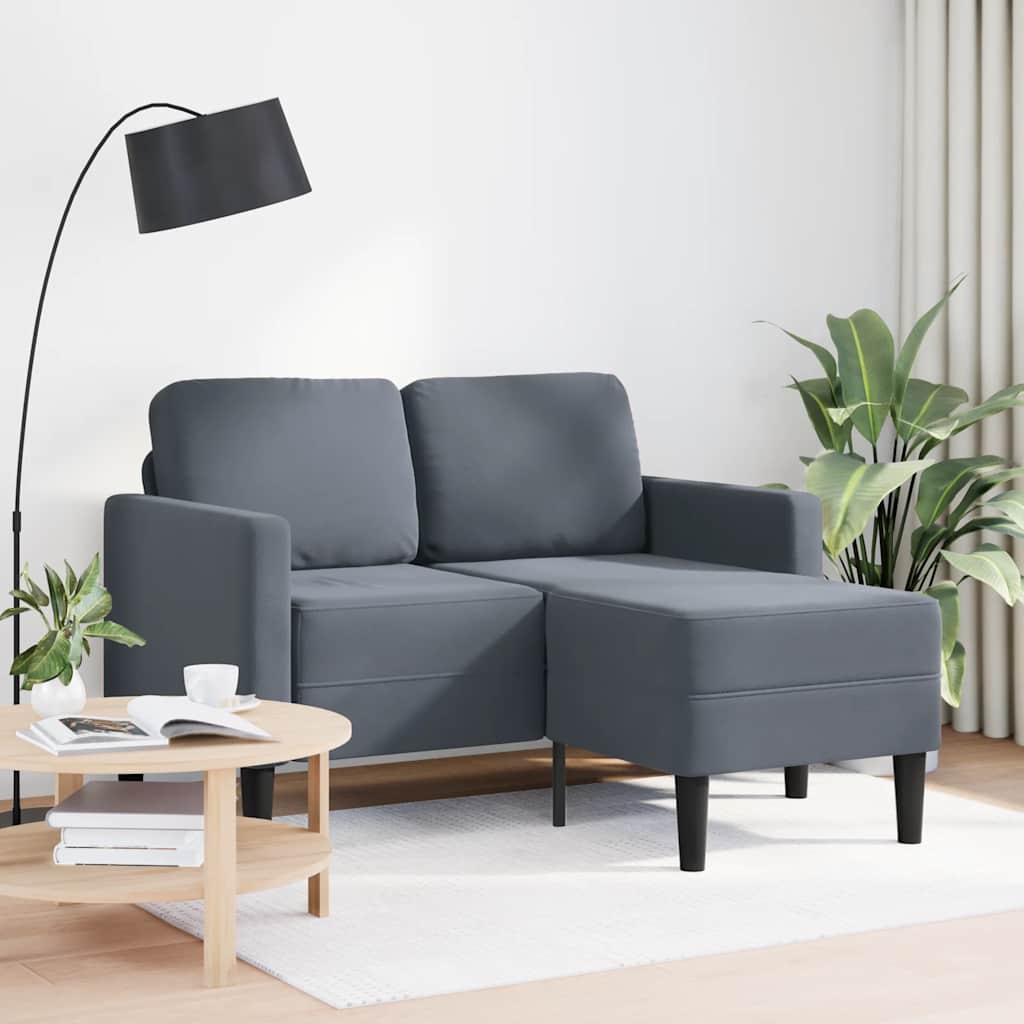Sofá 2 lugares com chaise em l 125 cm veludo cinzento-escuro