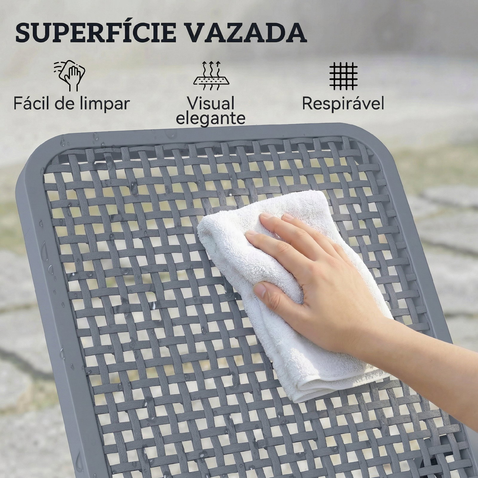 Espreguiçadeira reclinável de jardim exterior com encosto ajustável em 4 posições e estrutura de PP 191x55x35,5 cm cinzento escuro