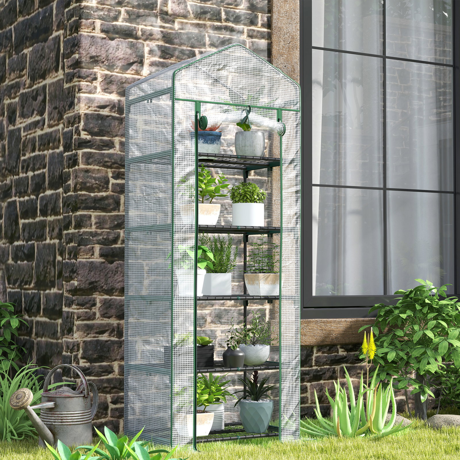 Estufa de jardim vertical 69x49x193 cm com 5 prateleiras estufa para plantas e cultivos com cobertura transparente de PE verde