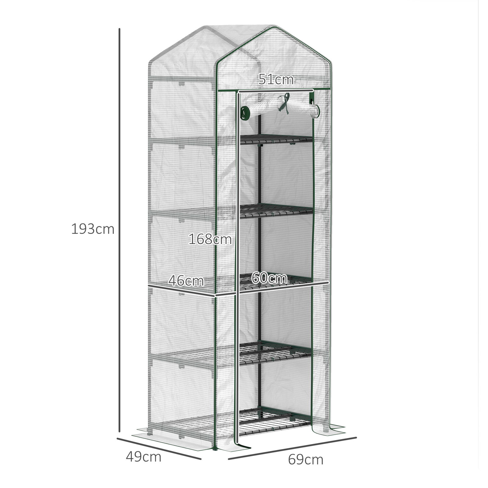Estufa de jardim vertical 69x49x193 cm com 5 prateleiras estufa para plantas e cultivos com cobertura transparente de PE verde