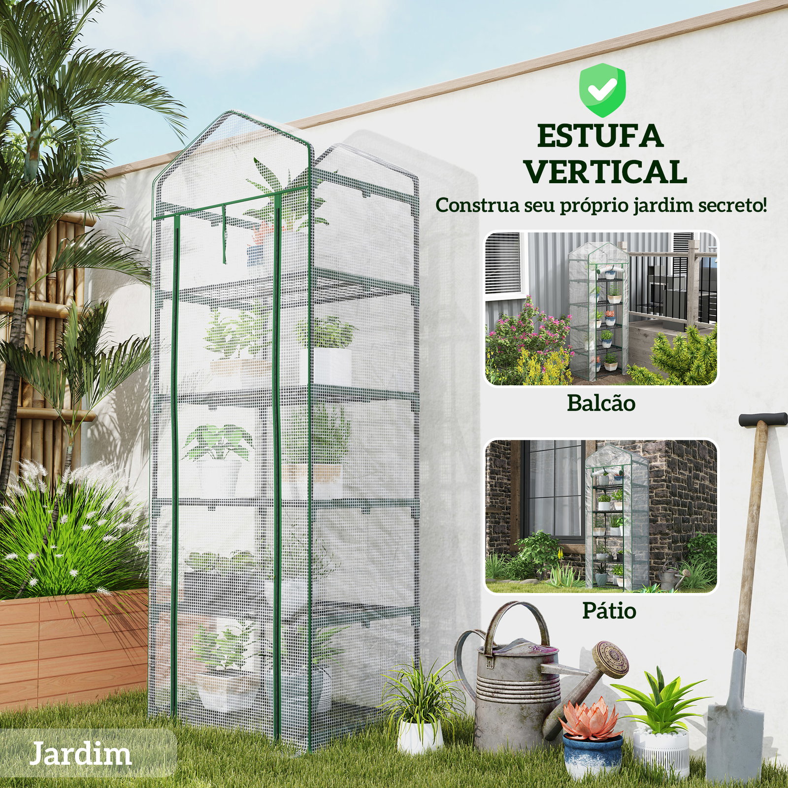 Estufa de jardim vertical 69x49x193 cm com 5 prateleiras estufa para plantas e cultivos com cobertura transparente de PE verde