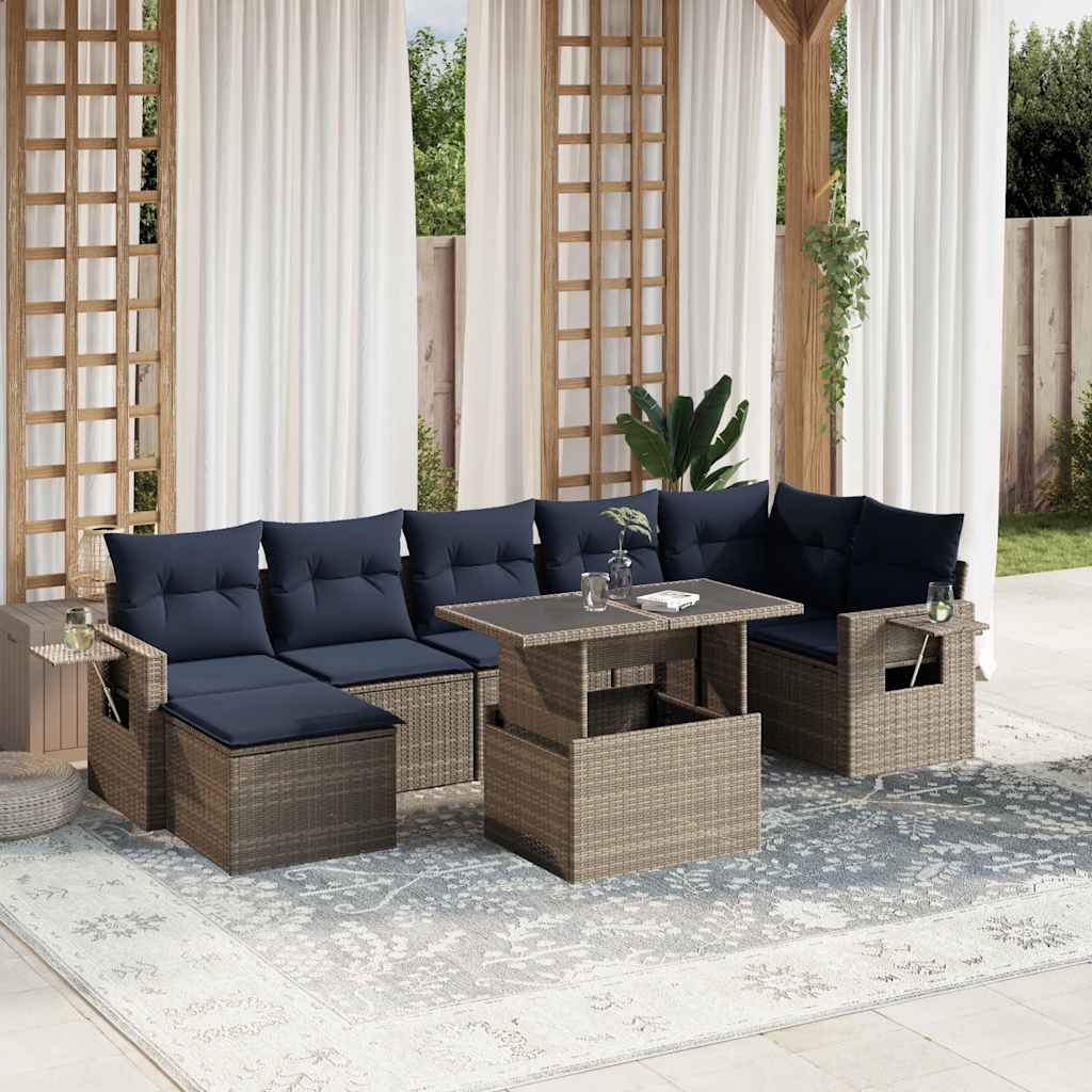 Conjunto de sofá de jardim com 8 peças e almofadas em rattan sintético cinza