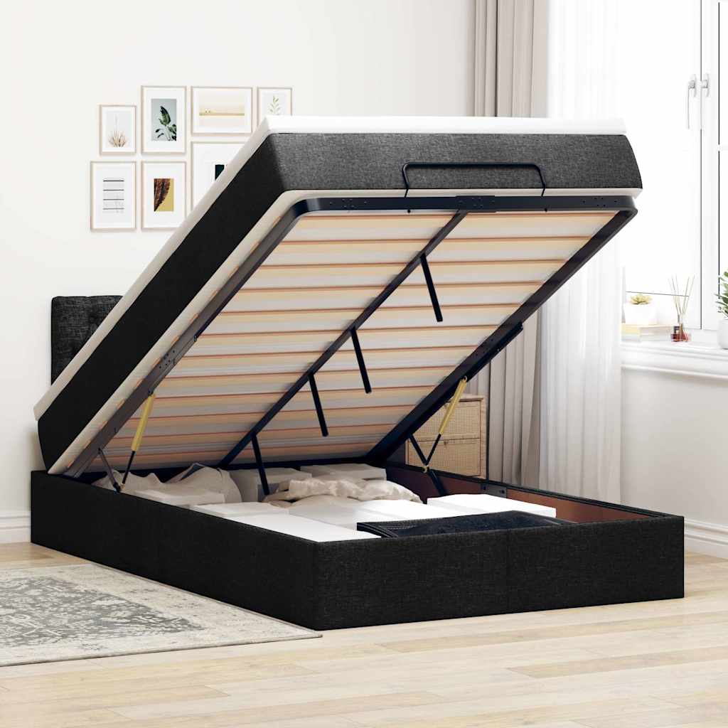 Cama otomana com colchão 120x190 cm tecido preto