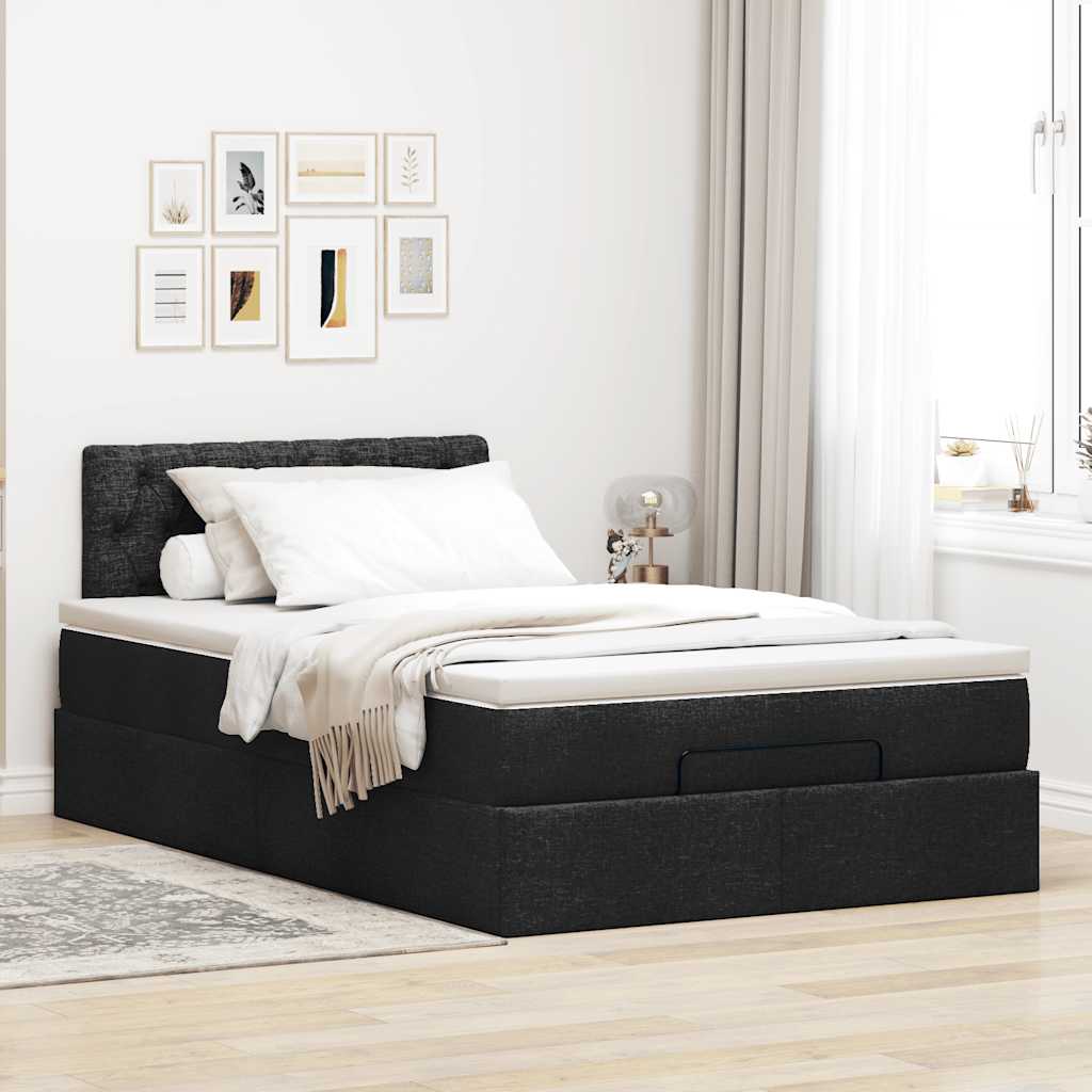 Cama otomana com colchão 120x190 cm tecido preto