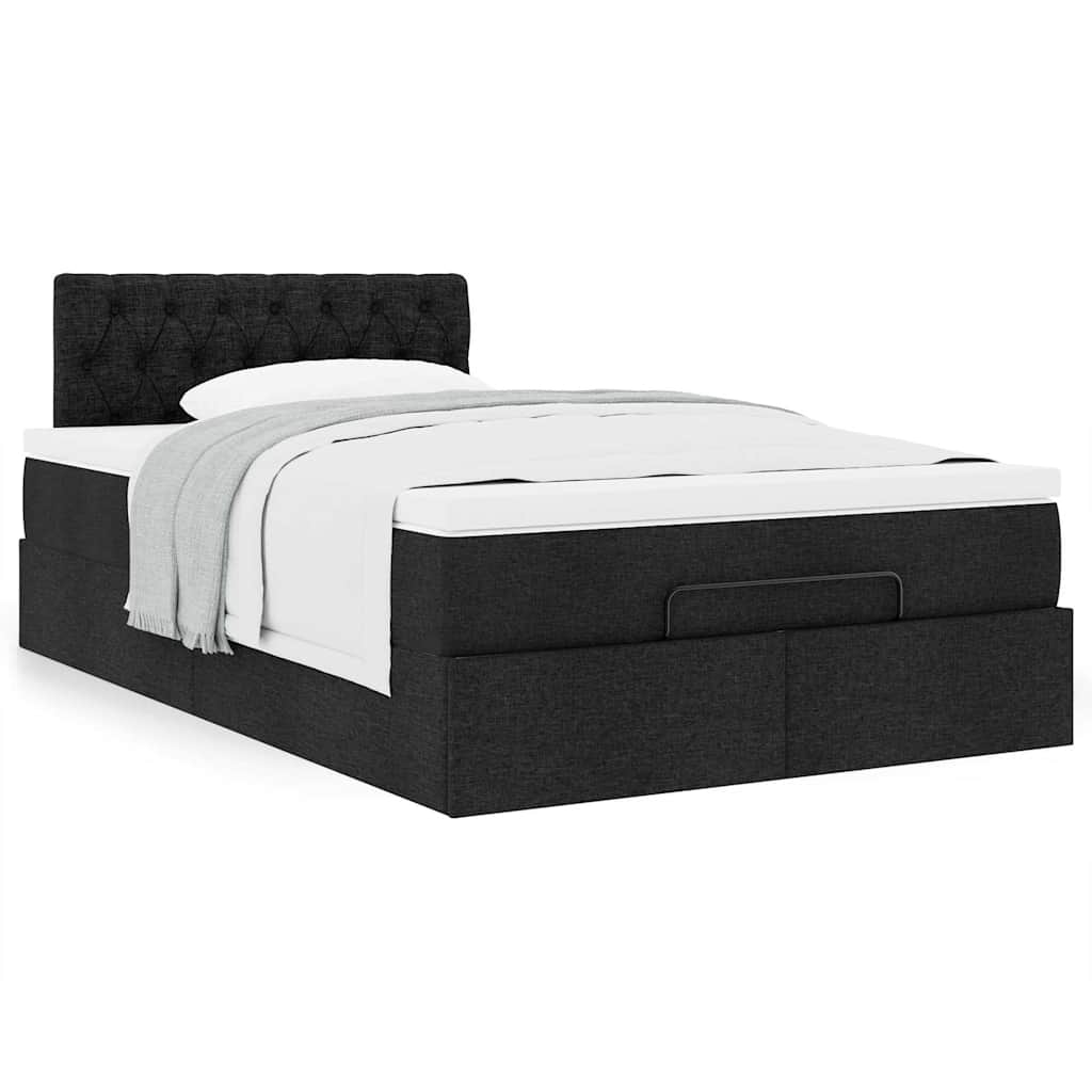 Cama otomana com colchão 120x190 cm tecido preto