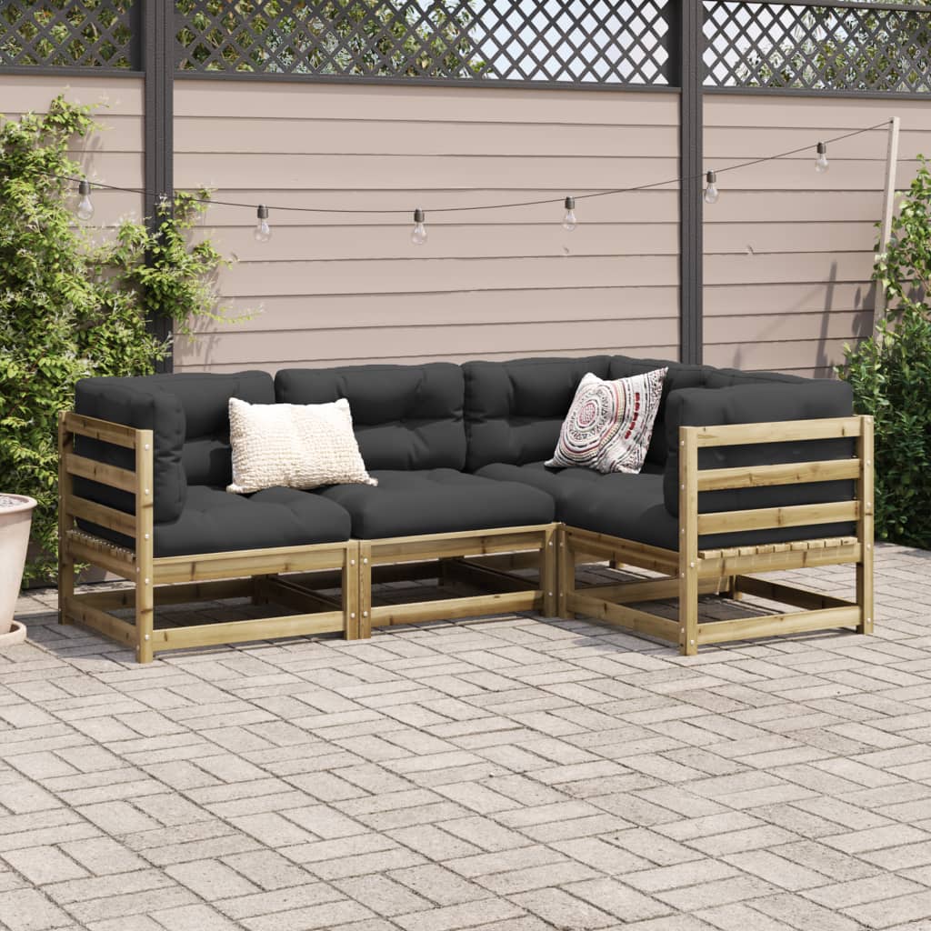 4 Pcs conjunto sofás de jardim madeira de pinho impregnada