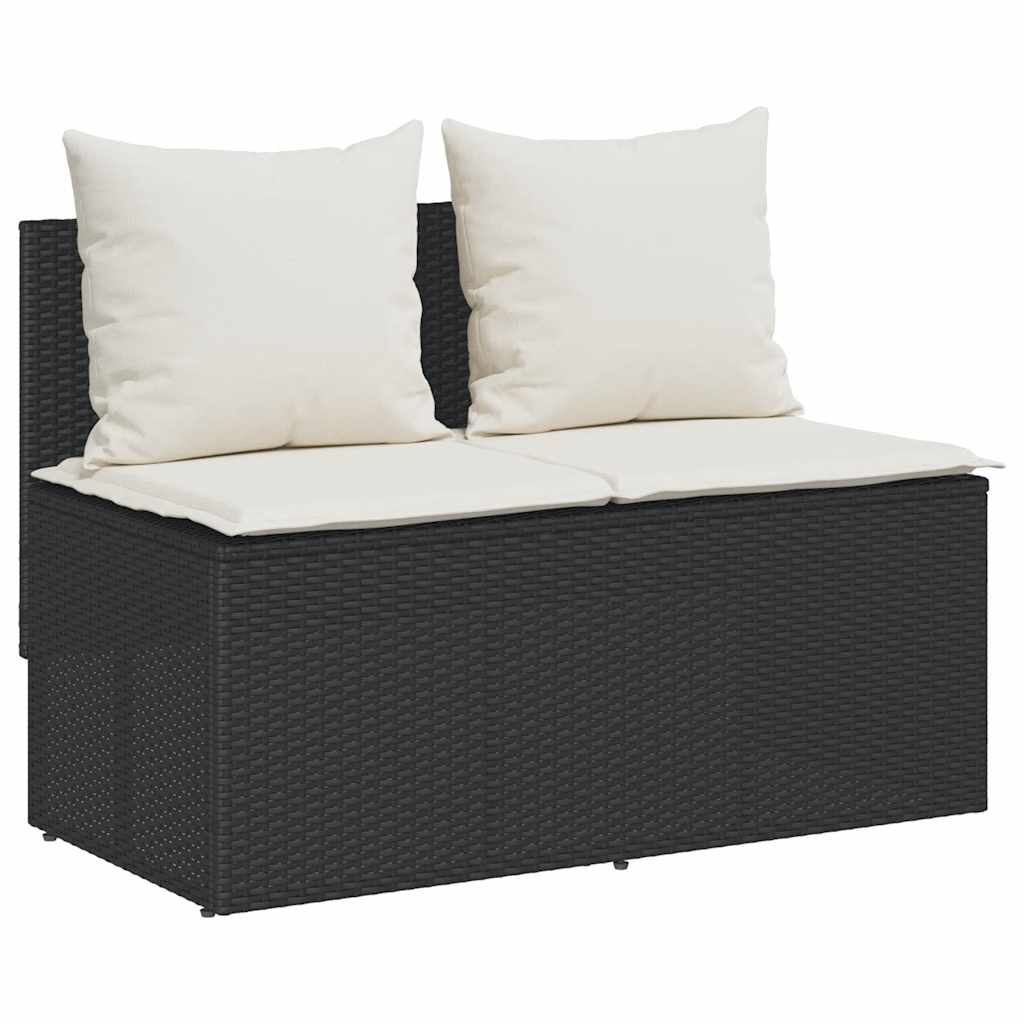 3 Pcs conjunto de jantar p/ jardim c/ almofadões vime PE preto