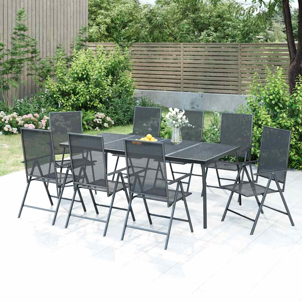 9 Pcs conjunto de jantar para jardim aço antracite