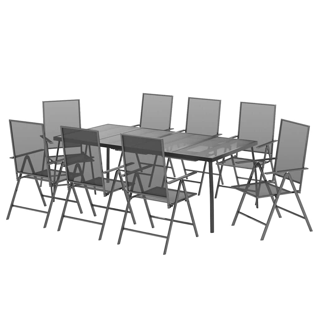 9 Pcs conjunto de jantar para jardim aço antracite