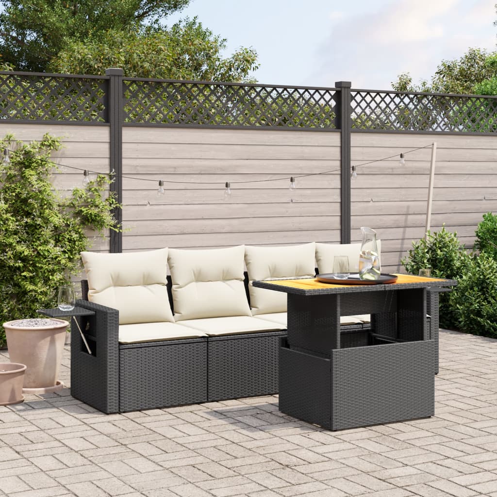 5 Pcs conjunto sofás de jardim com almofadões vime PE preto