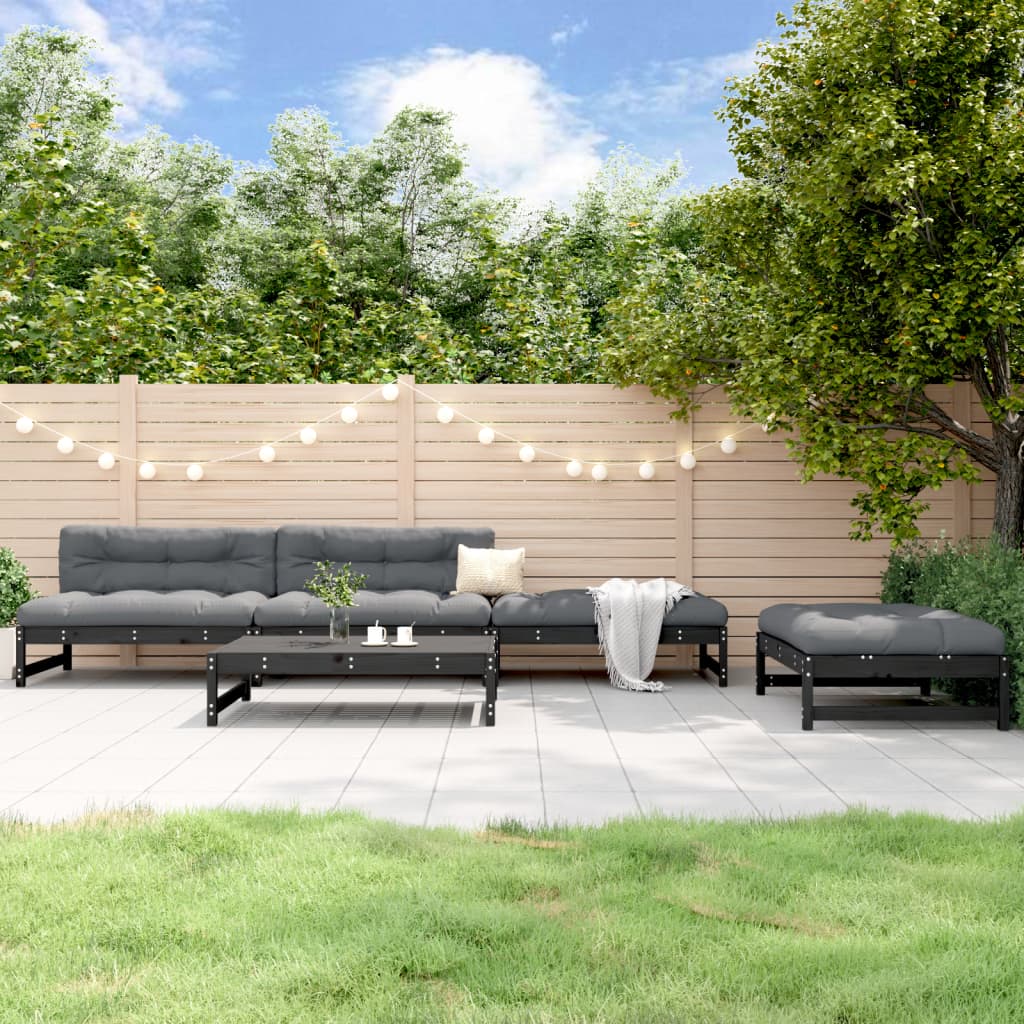 5 Pcs conjunto lounge de jardim madeira de pinho maciça preto
