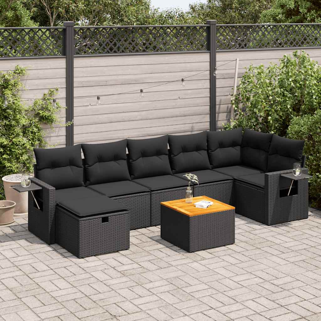 8 Pcs conjunto sofás de jardim com almofadões vime PE preto