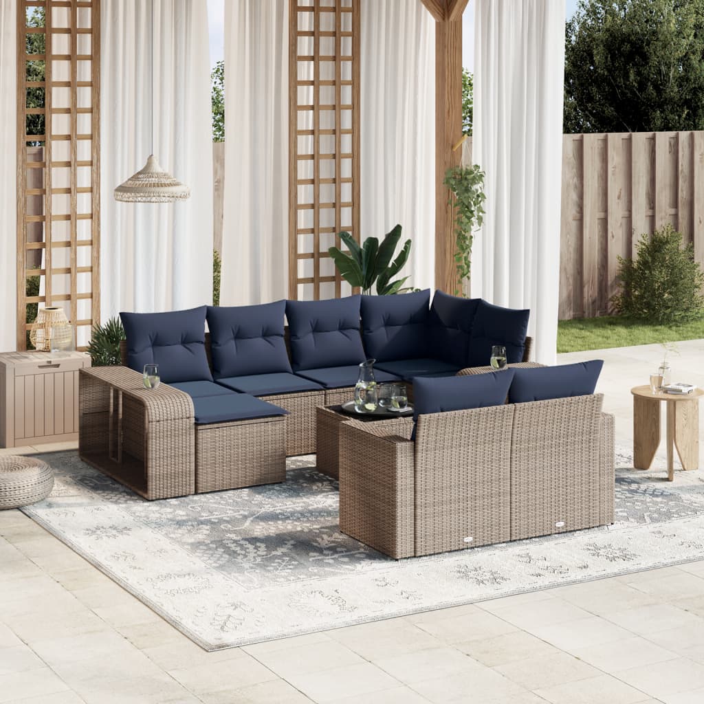 Conjunto de sofá de jardim com 11 peças e almofadas em rattan sintético cinza