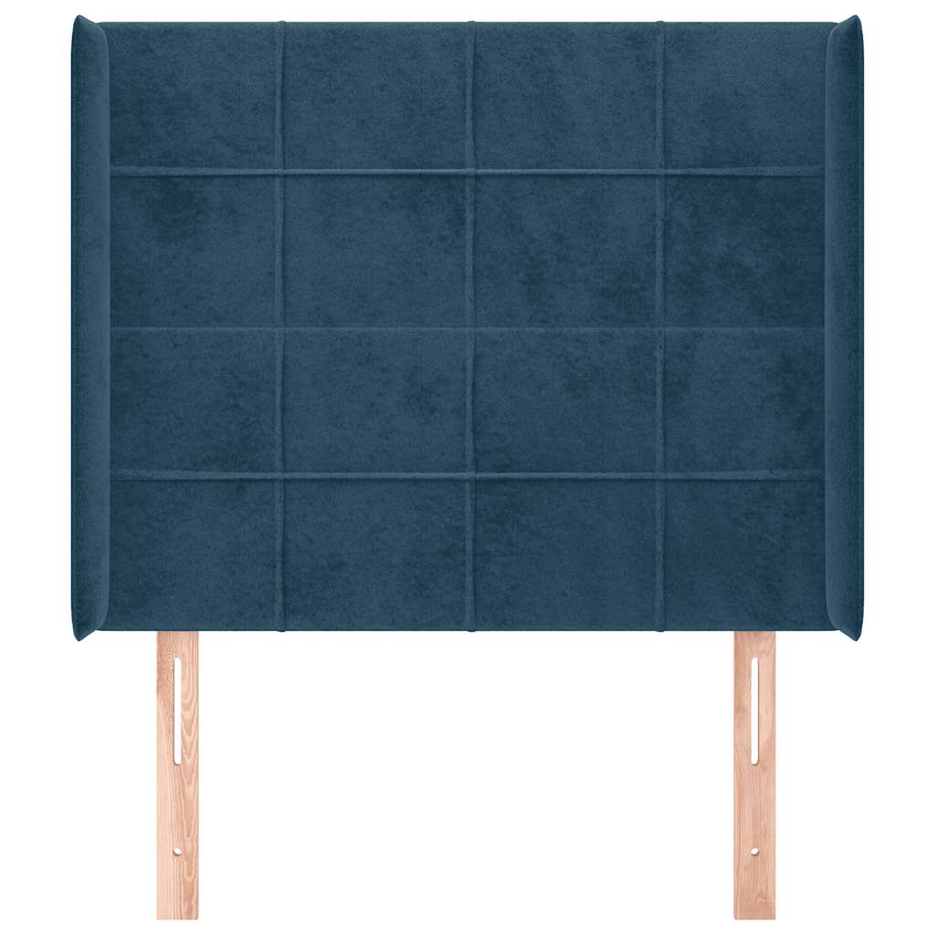 Cabeceira cama c/ abas veludo 93x16x118/128 cm azul-escuro