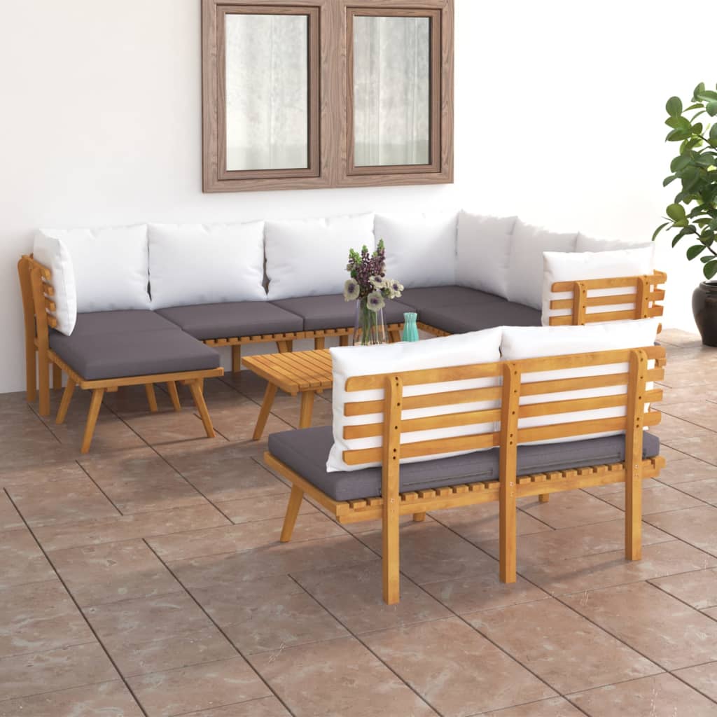 9 Pcs conjunto lounge de jardim com almofadões acácia maciça