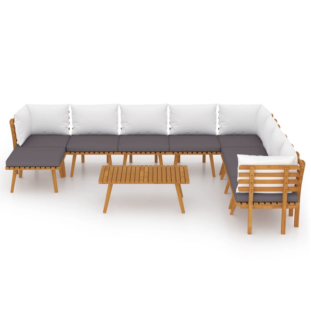 9 Pcs conjunto lounge de jardim com almofadões acácia maciça