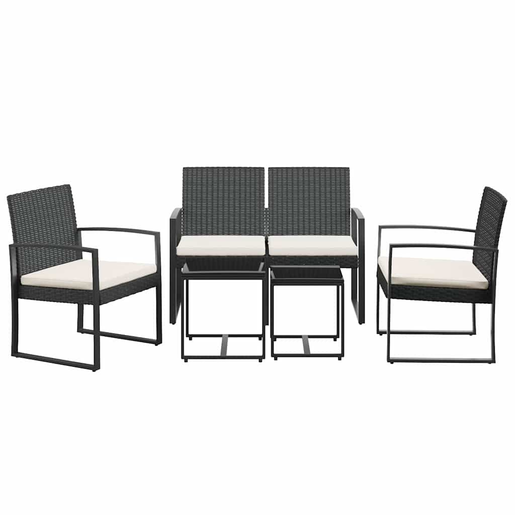 5 Pcs conjunto de jantar p/ jardim c/ almofadões vime PP preto