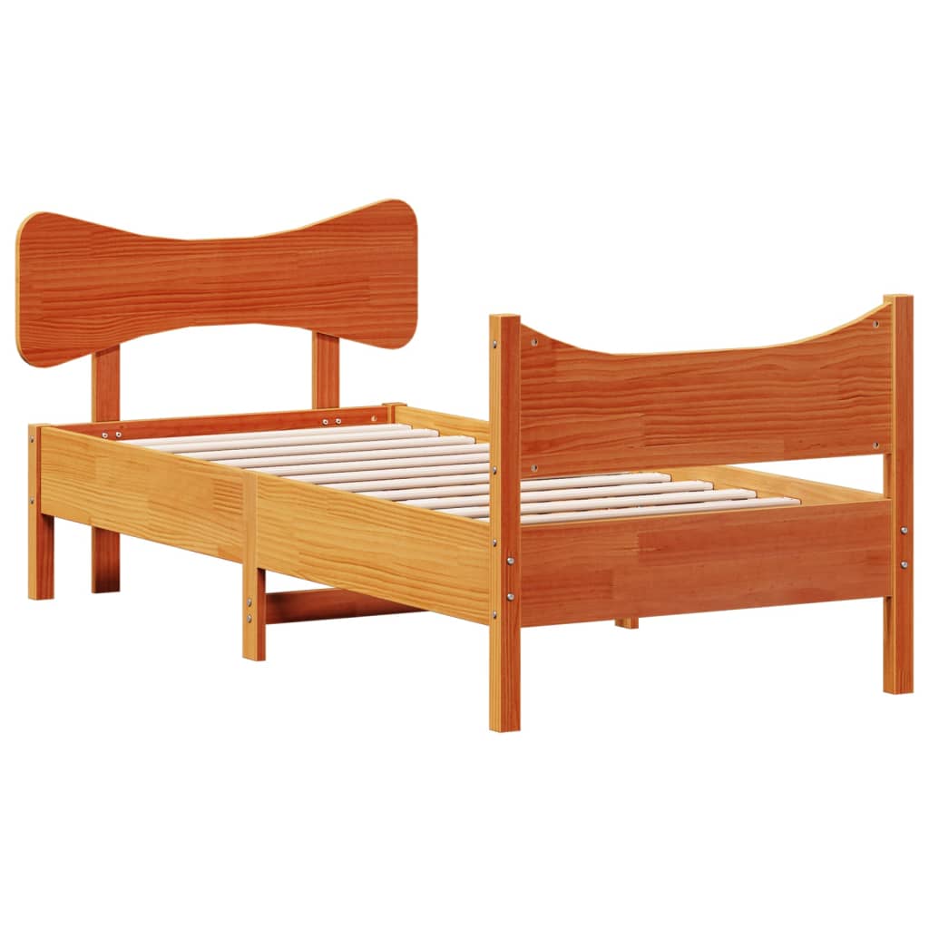 Cama sem colchão 75x190 cm madeira de pinho maciça castanho-mel