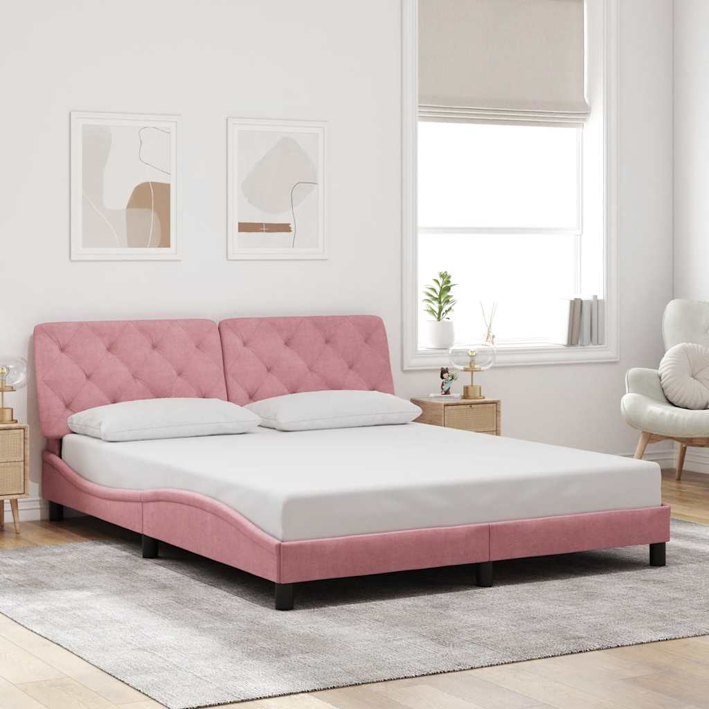 Estrutura de cama sem colchão 160x200 cm veludo rosa