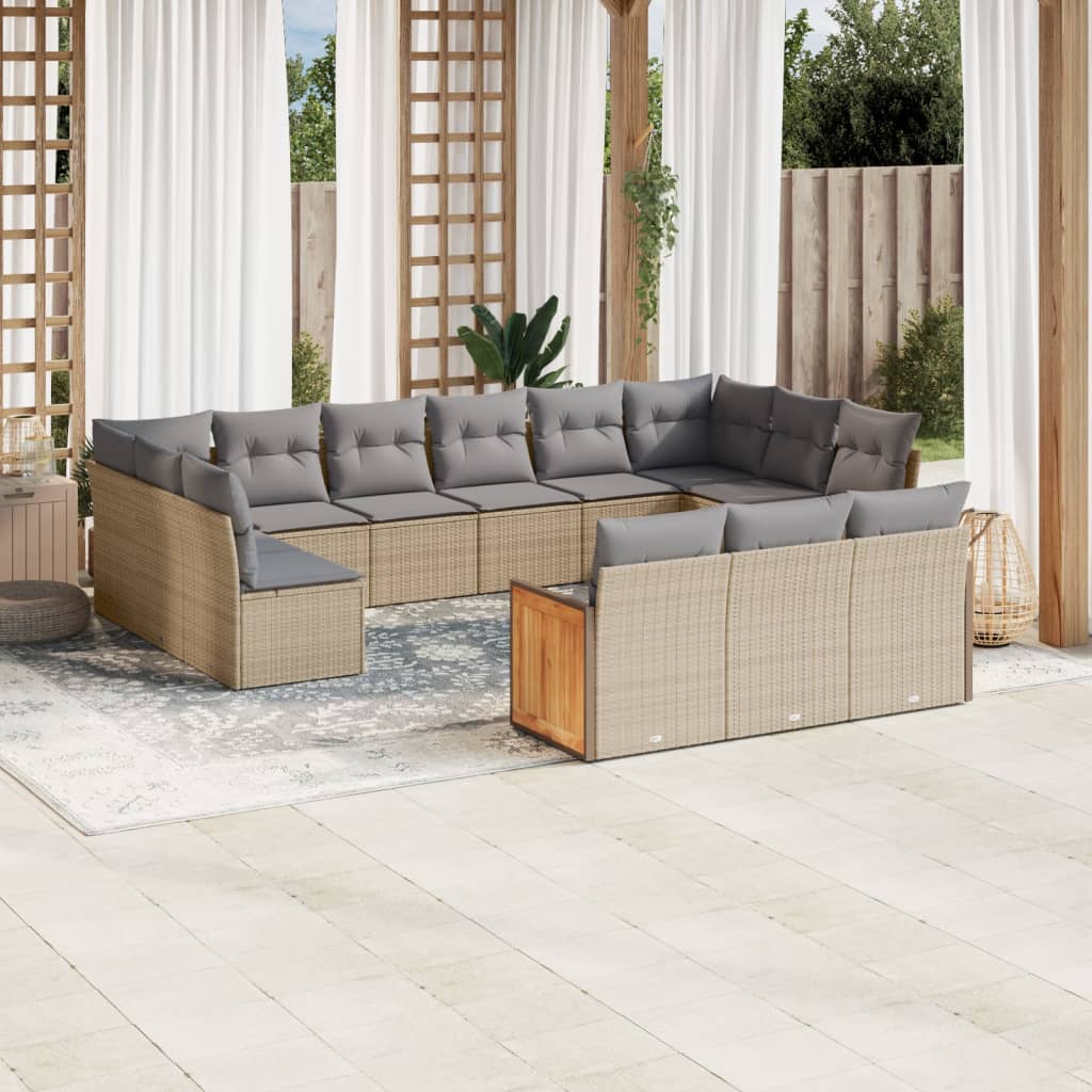 13 Pcs conjunto de sofás p/ jardim com almofadões vime PE bege