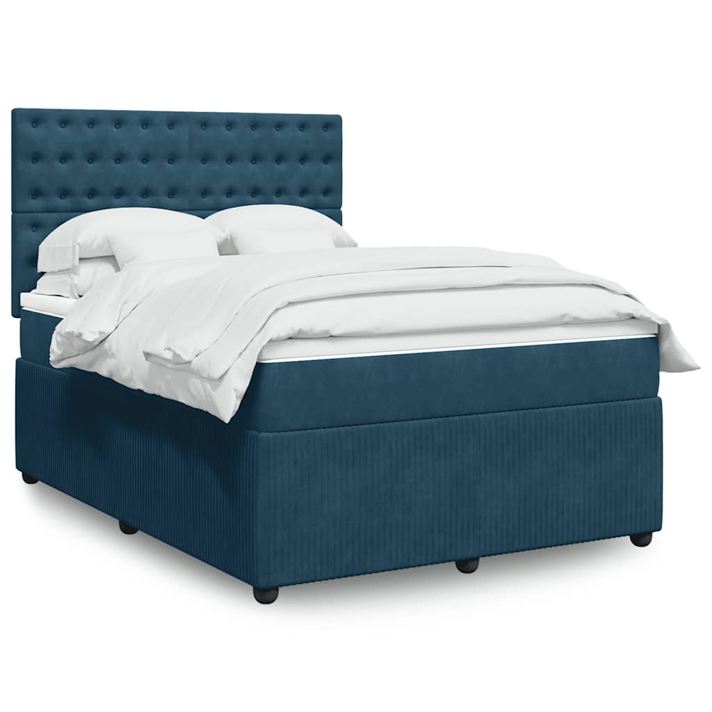 Cama com molas/colchão 140x190 cm veludo azul-escuro