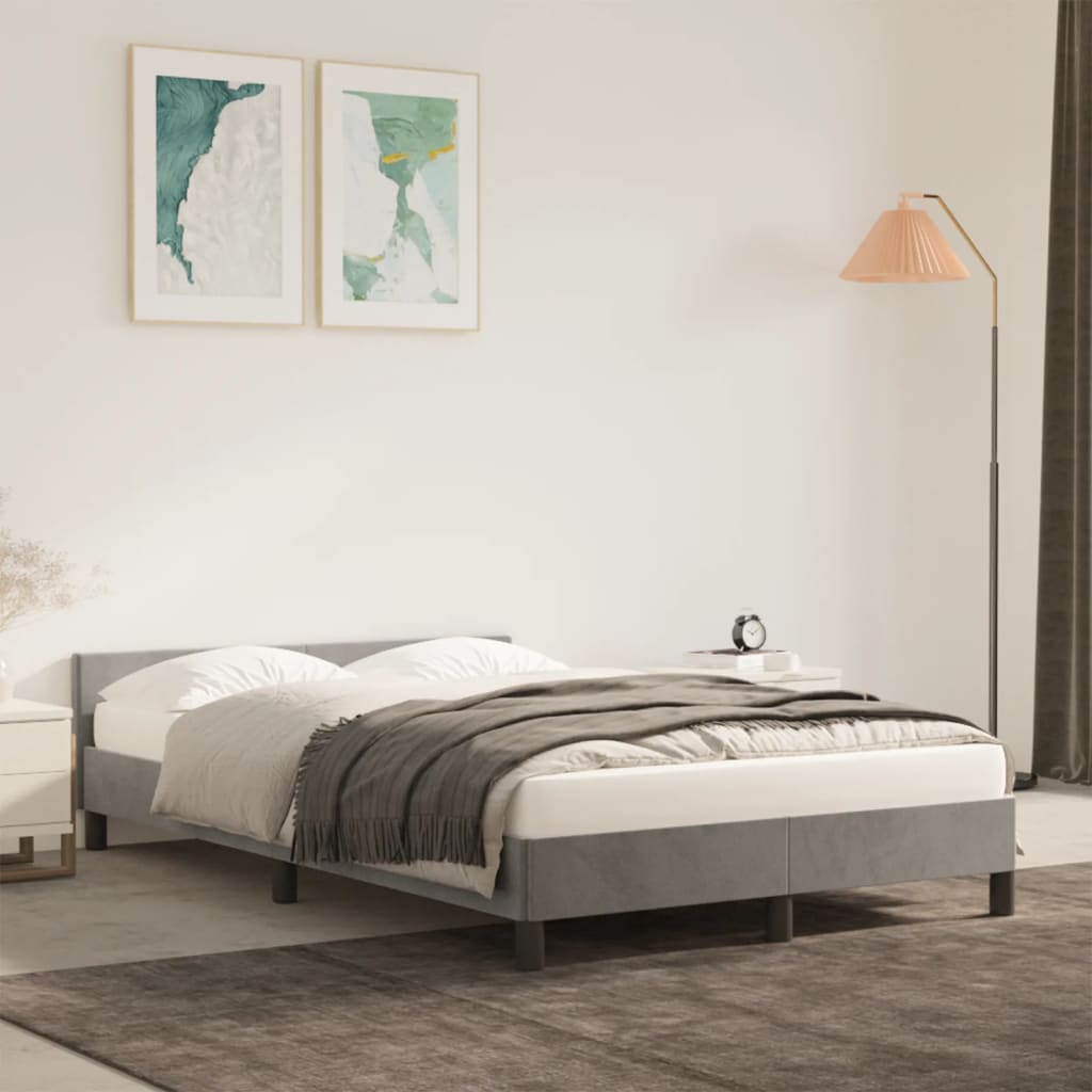 Estrutura de cama sem colchão cinza claro veludo