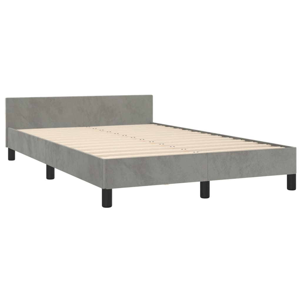 Estrutura de cama sem colchão cinza claro veludo