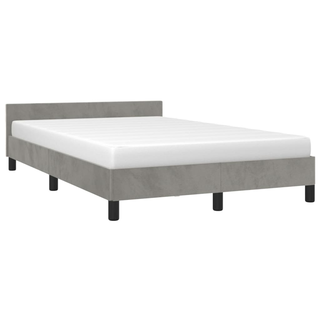 Estrutura de cama sem colchão cinza claro veludo