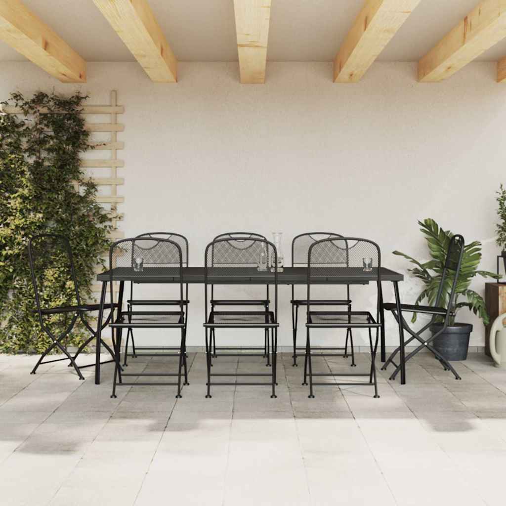 9 Pcs conjunto de jantar para jardim rede de metal antracite