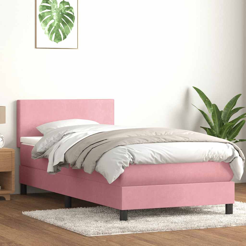 Cama box spring c/ colchão e LED 80x220 cm veludo rosa