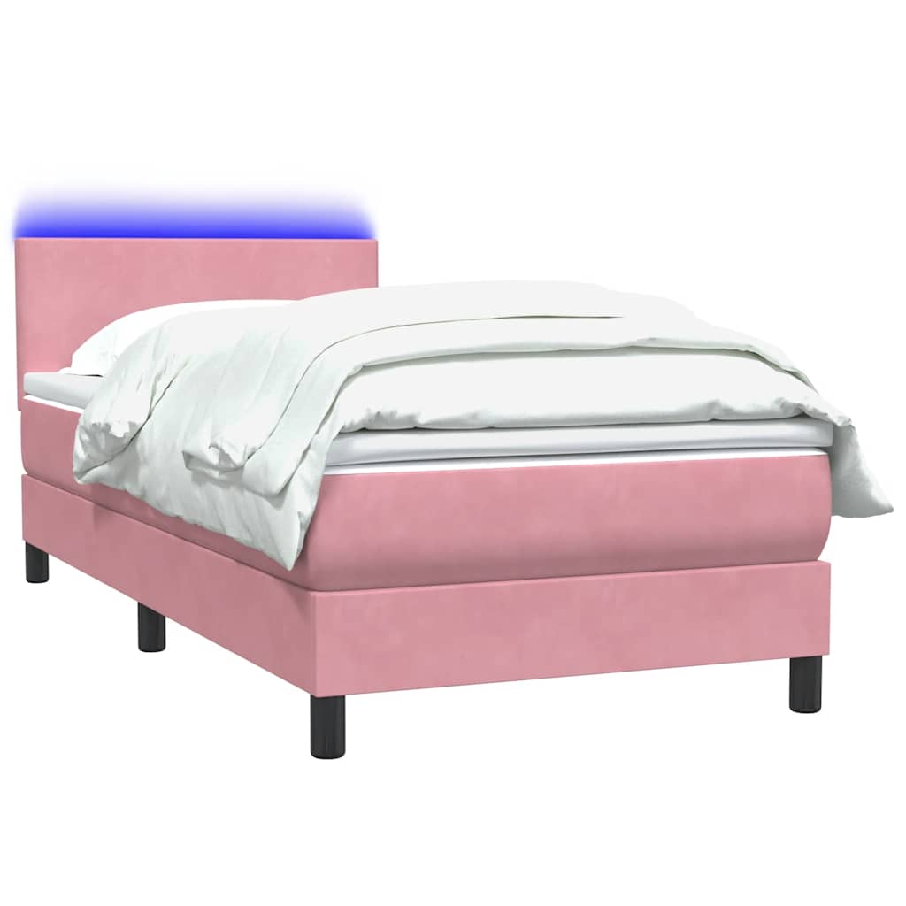 Cama box spring c/ colchão e LED 80x220 cm veludo rosa