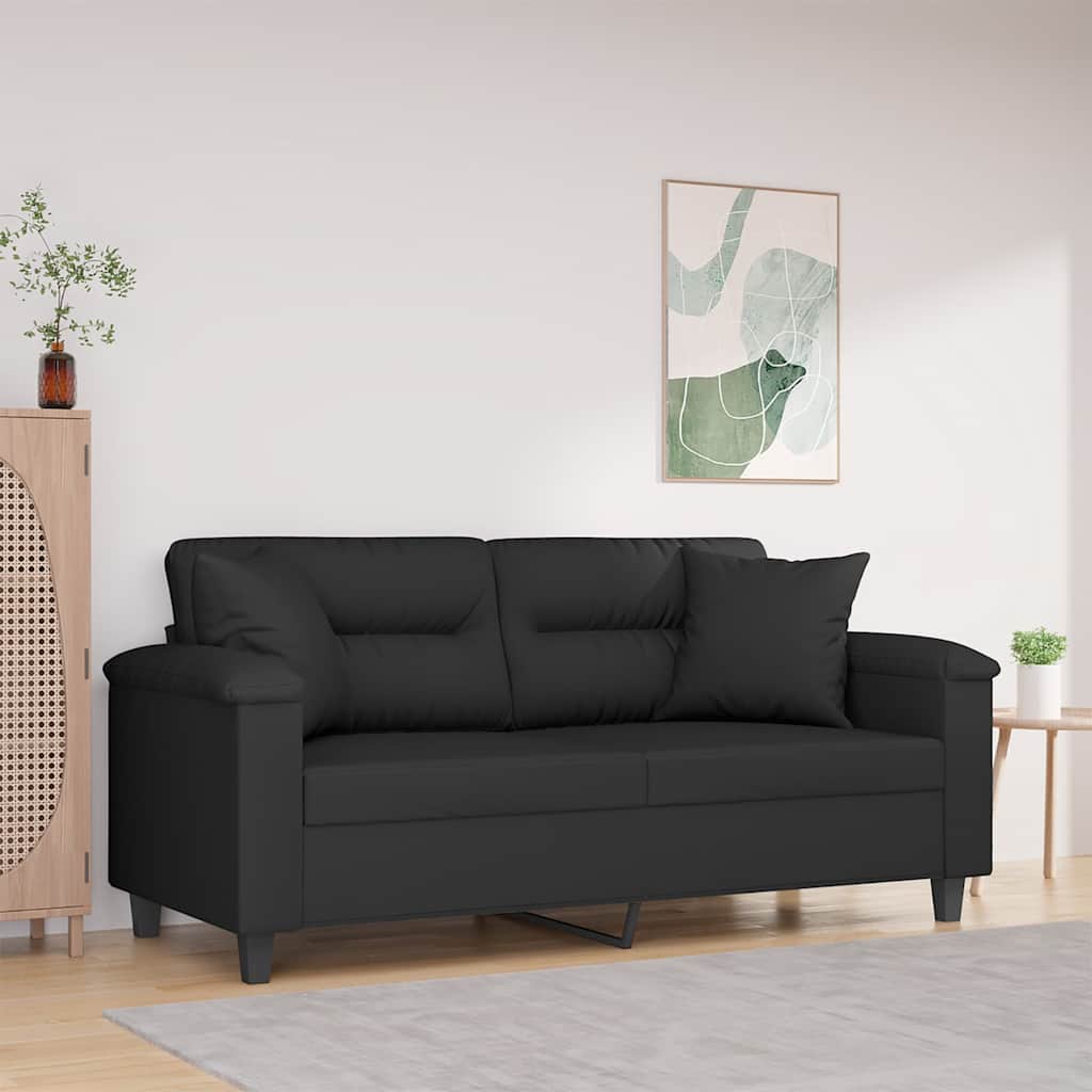 Sofá 2 lugares c/ almofadas 140 cm microfibra preto