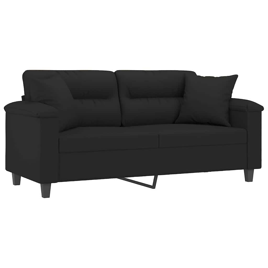 Sofá 2 lugares c/ almofadas 140 cm microfibra preto