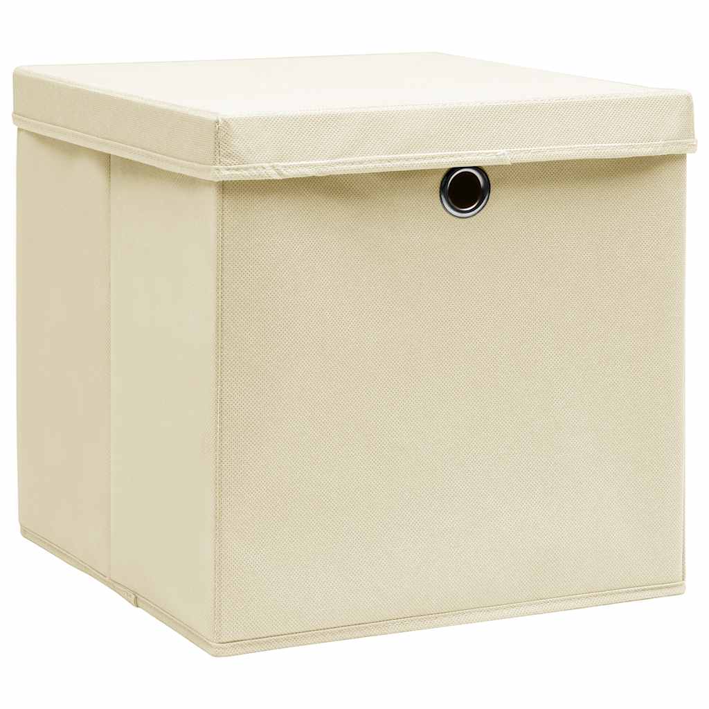 Caixas de arrumação com tampa 10 pcs 32x32x32 cm tecido creme