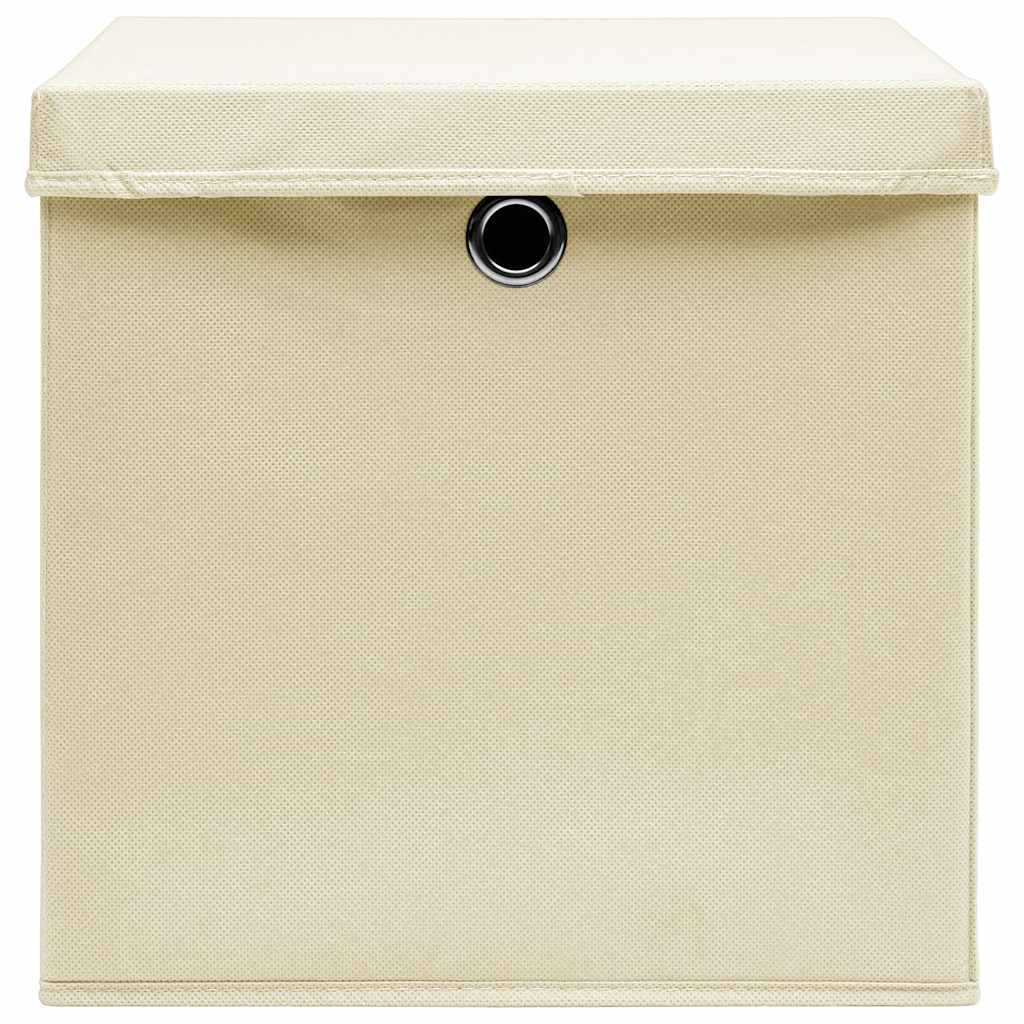 Caixas de arrumação com tampa 10 pcs 32x32x32 cm tecido creme