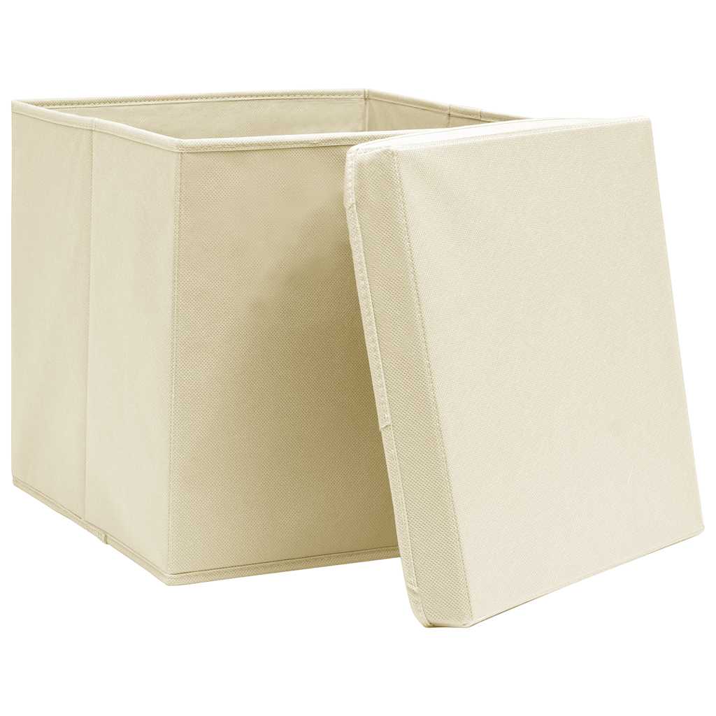 Caixas de arrumação com tampa 10 pcs 32x32x32 cm tecido creme