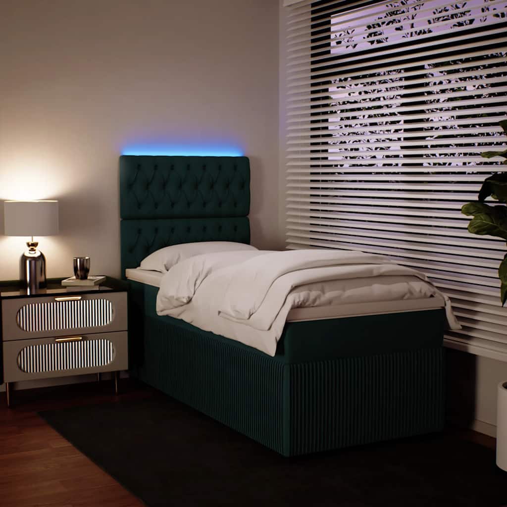 Cama com molas/colchão 90x190 cm veludo verde-escuro