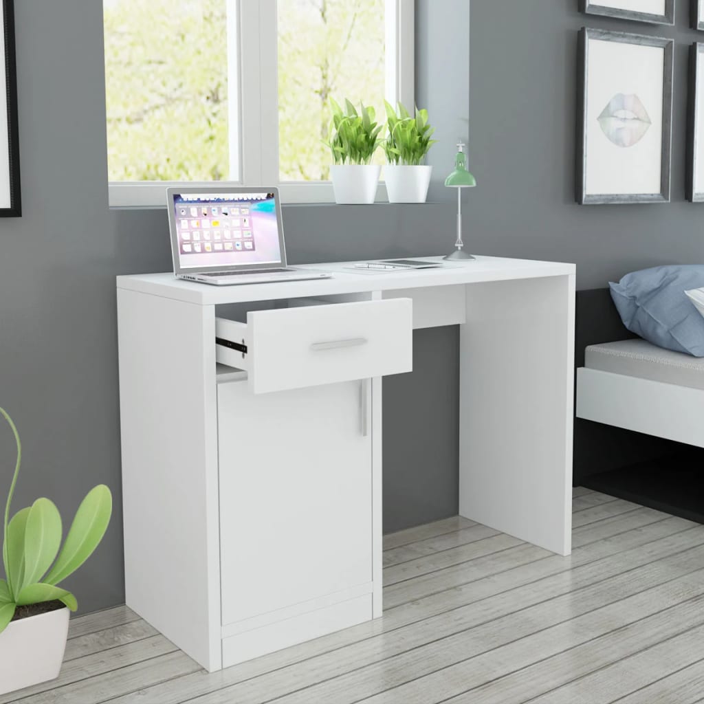 Mesa com gaveta e armário 100x40x73 cm branco