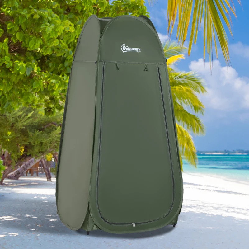 Tenda de duche para campismo dobrável pop up tenda de privacidade com proteção UV e tecido impermeável 100x100x185cm verde escuro