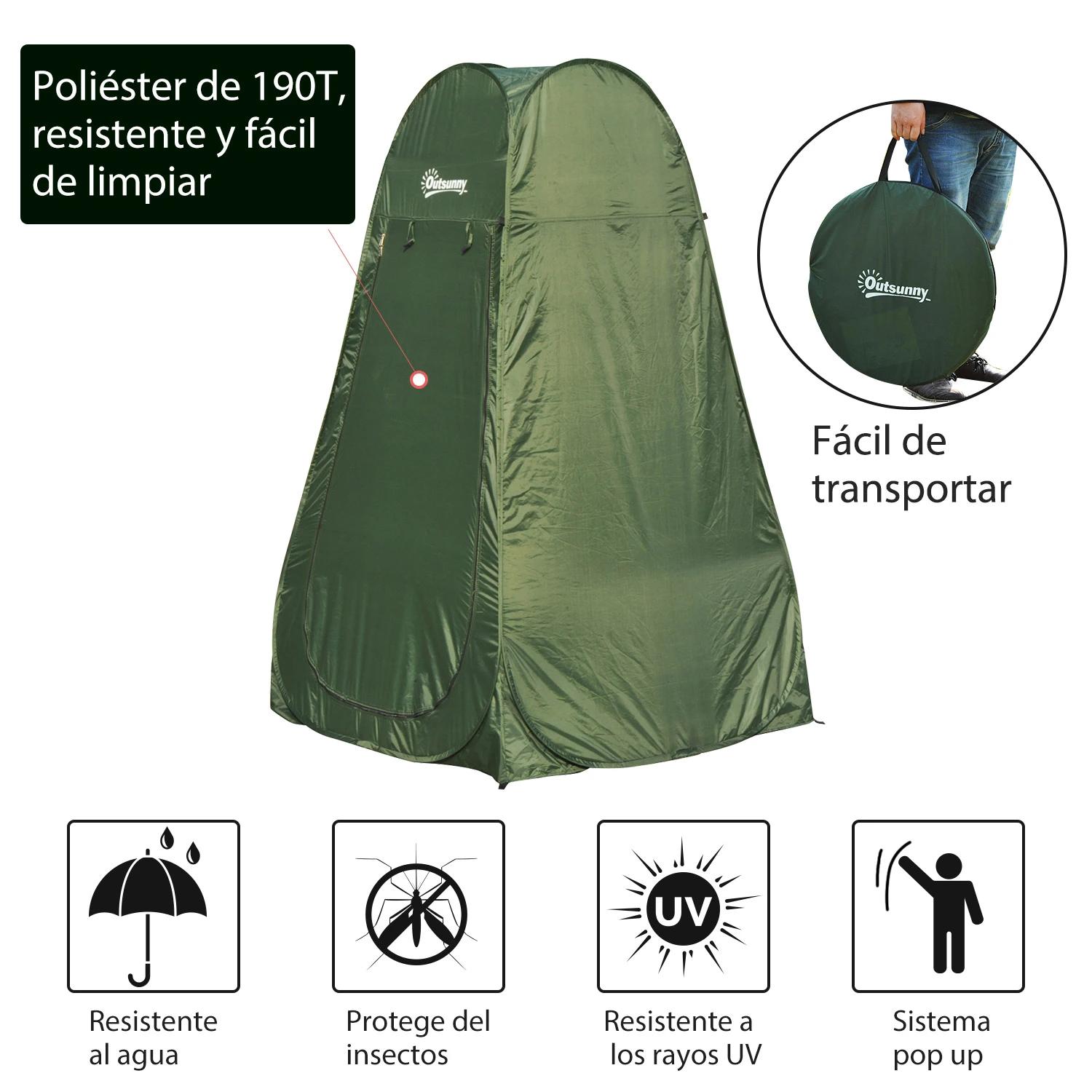 Tenda de duche para campismo dobrável pop up tenda de privacidade com proteção UV e tecido impermeável 100x100x185cm verde escuro