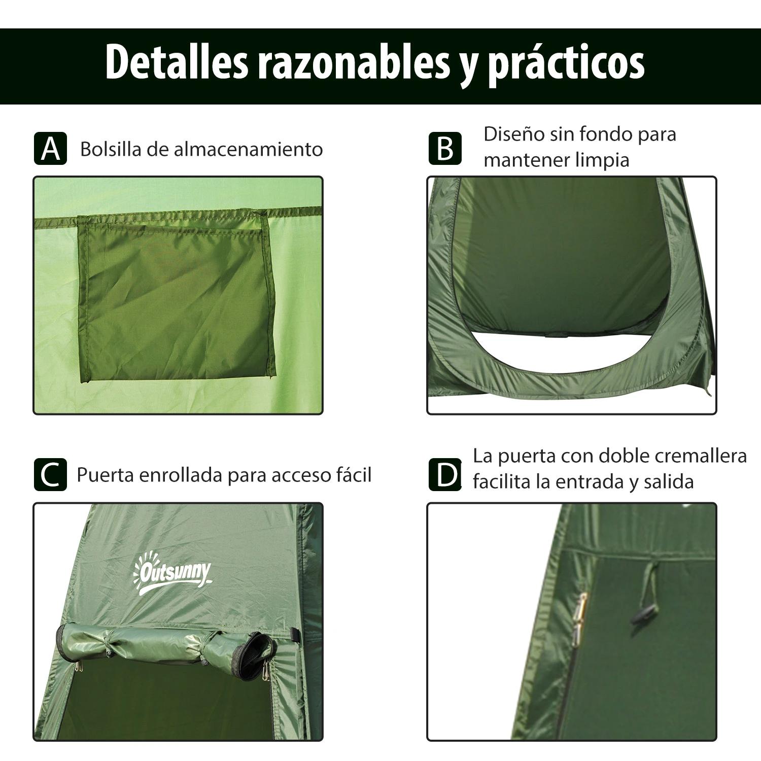 Tenda de duche para campismo dobrável pop up tenda de privacidade com proteção UV e tecido impermeável 100x100x185cm verde escuro