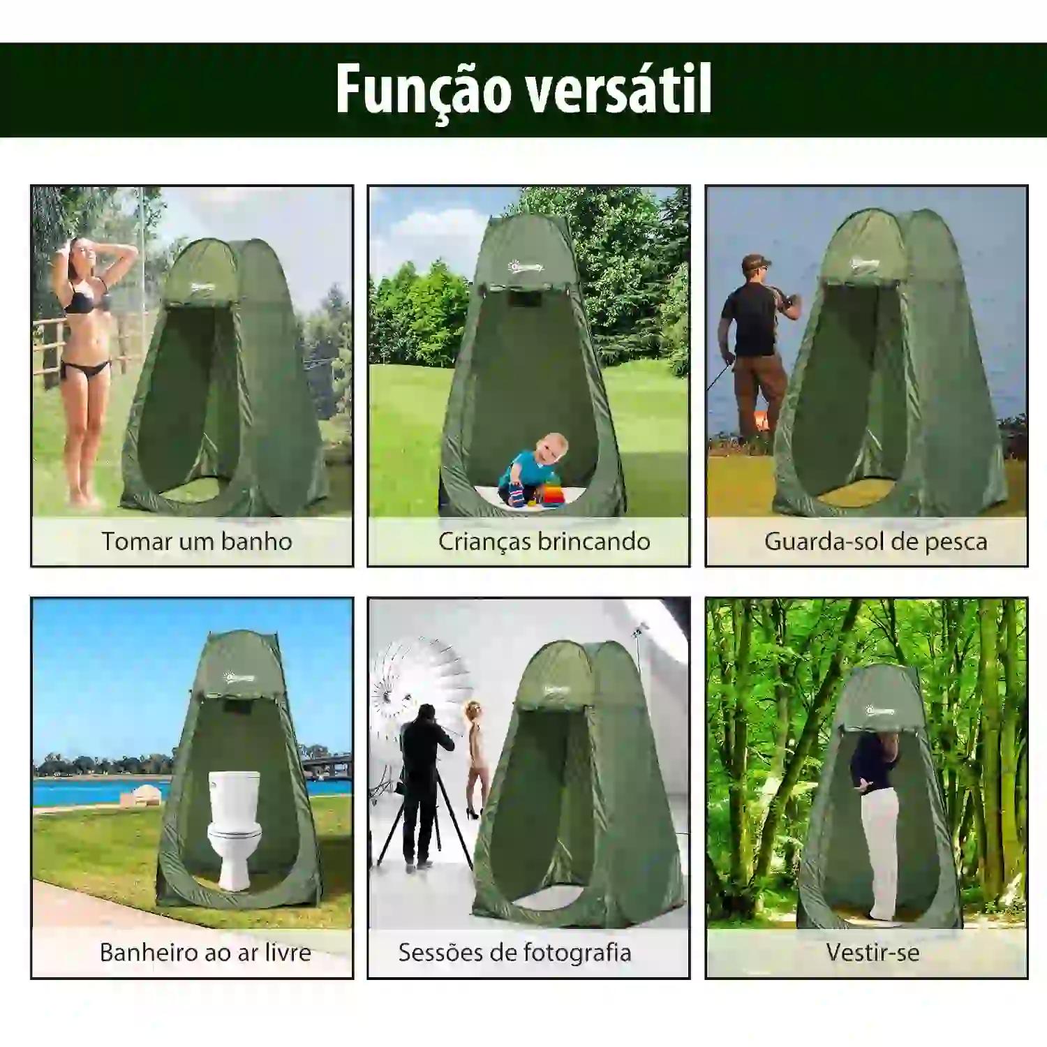 Tenda de duche para campismo dobrável pop up tenda de privacidade com proteção UV e tecido impermeável 100x100x185cm verde escuro