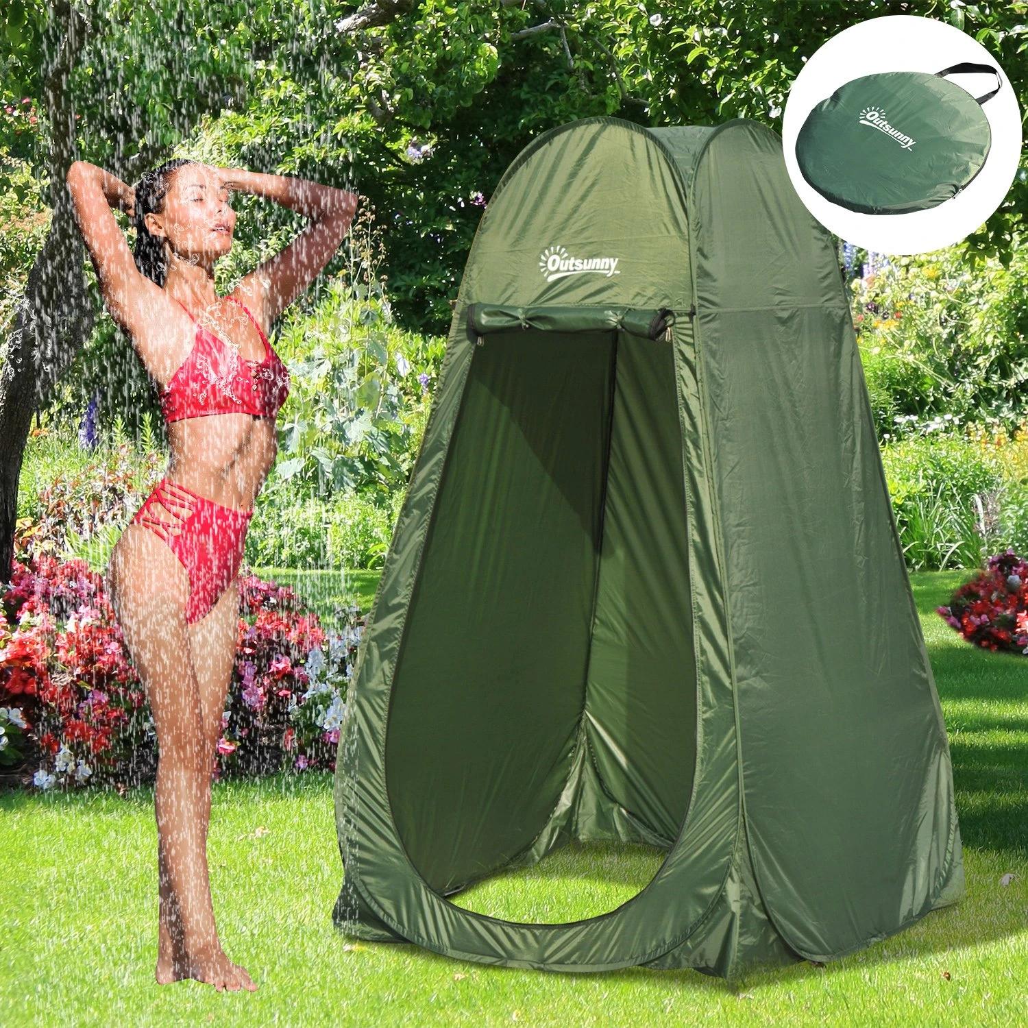 Tenda de duche para campismo dobrável pop up tenda de privacidade com proteção UV e tecido impermeável 100x100x185cm verde escuro
