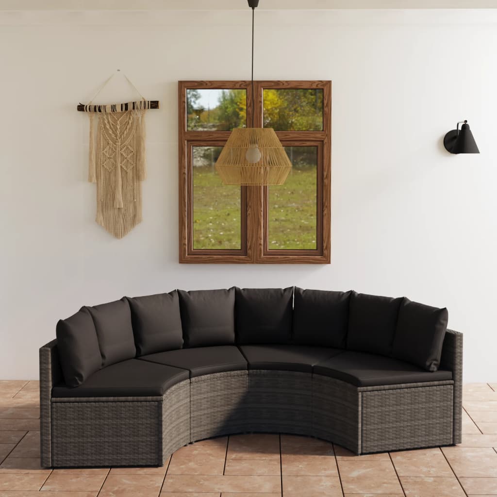 4 Pcs conjunto sofás de jardim c/ almofadões vime PE cinzento