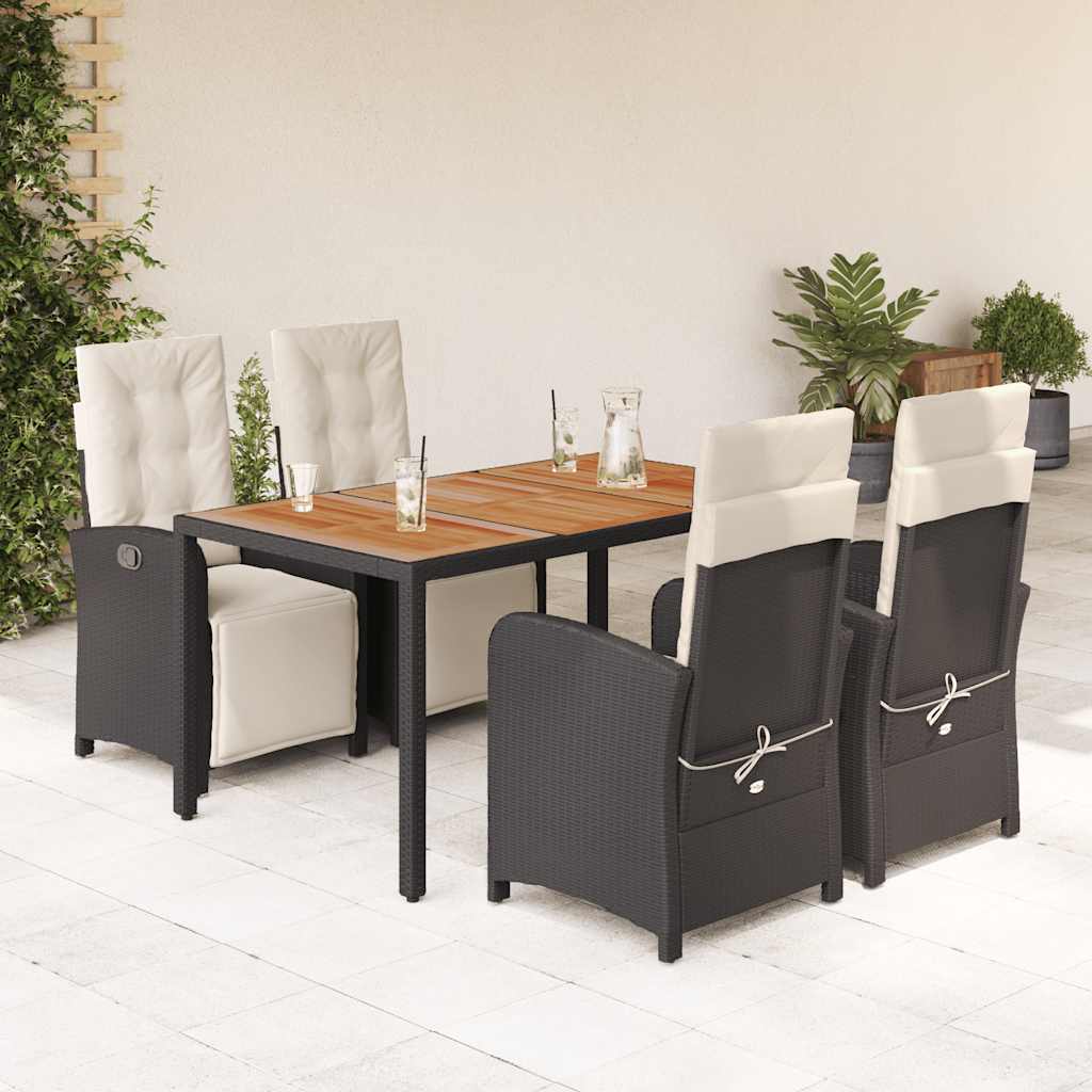 5 Pcs conjunto de jantar p/ jardim c/ almofadões vime PE preto