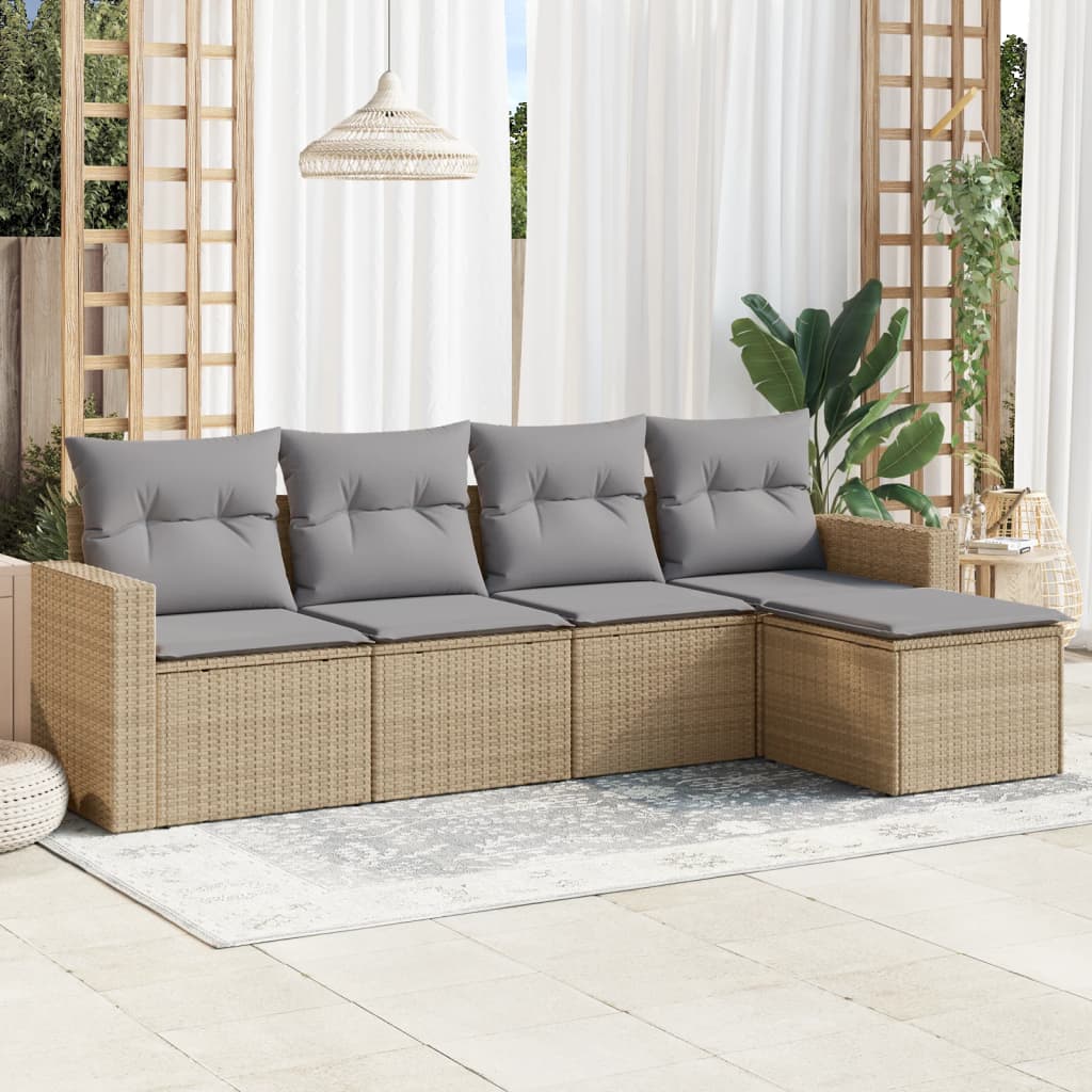 5 Pcs conjunto de sofás p/ jardim com almofadões vime PE bege
