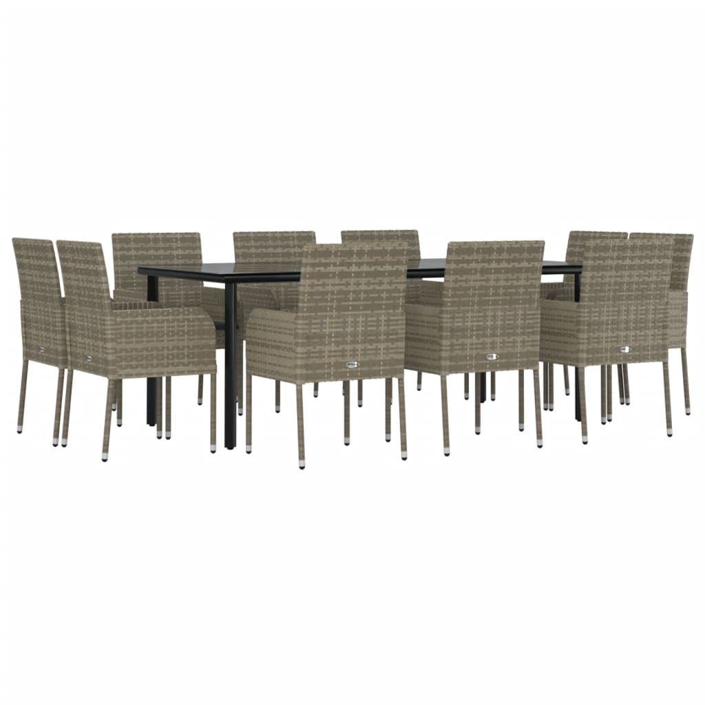 11 Pcs conjunto jantar jardim c/ almofadões vime PE preto/cinza