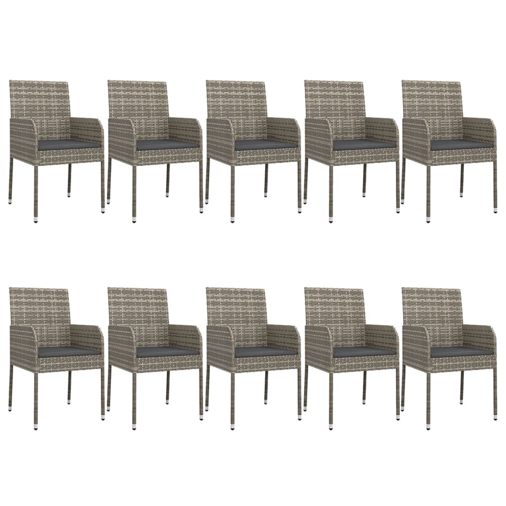 11 Pcs conjunto jantar jardim c/ almofadões vime PE preto/cinza
